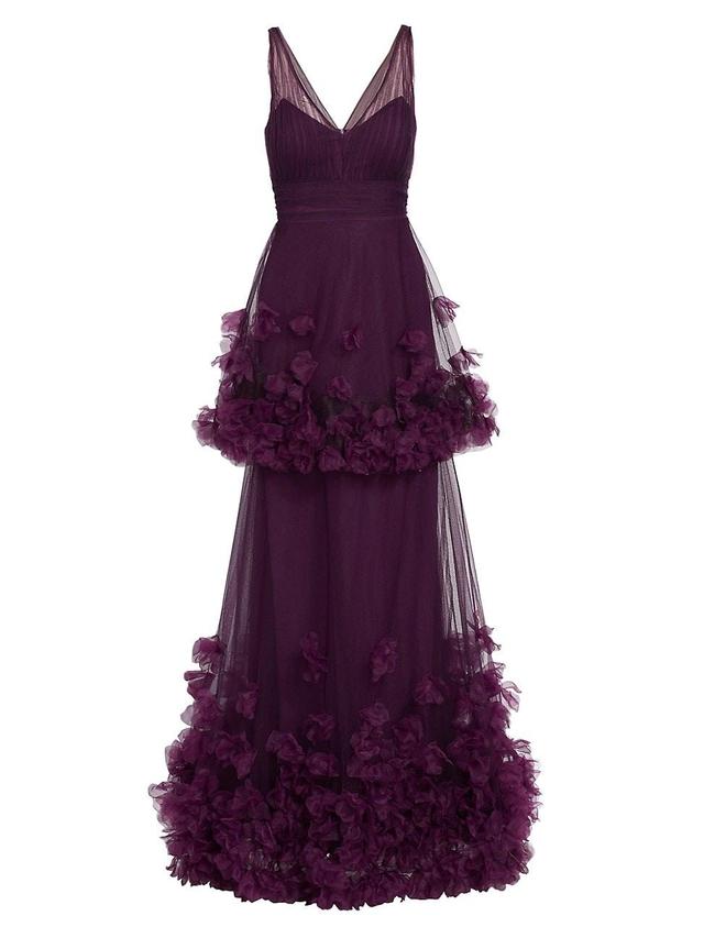 Womens Tiered Floral-Appliqu Gown Product Image