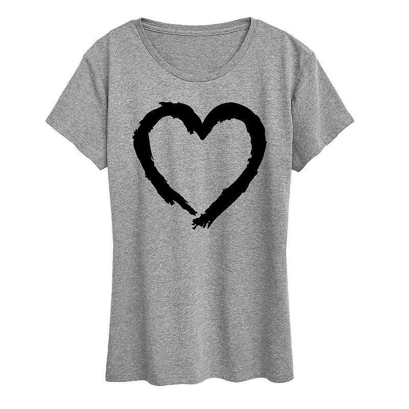 Womens Paintbrush Stroke Heart Graphic Tee Grey Dark Red Product Image