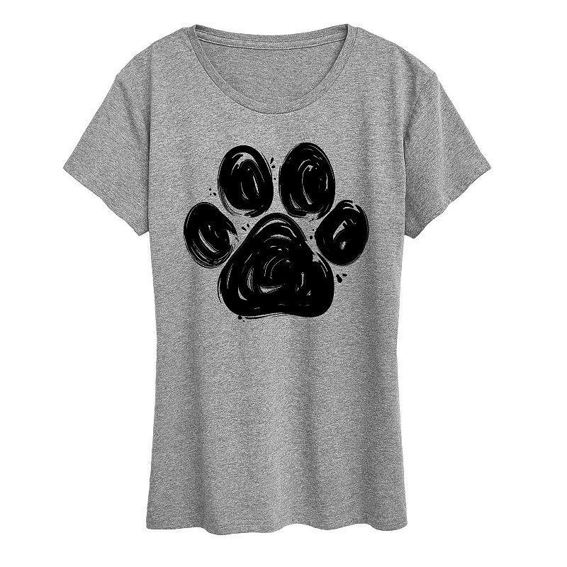 Womens Brushstroke Paw Print Graphic Tee, Girls Grey Wine Product Image