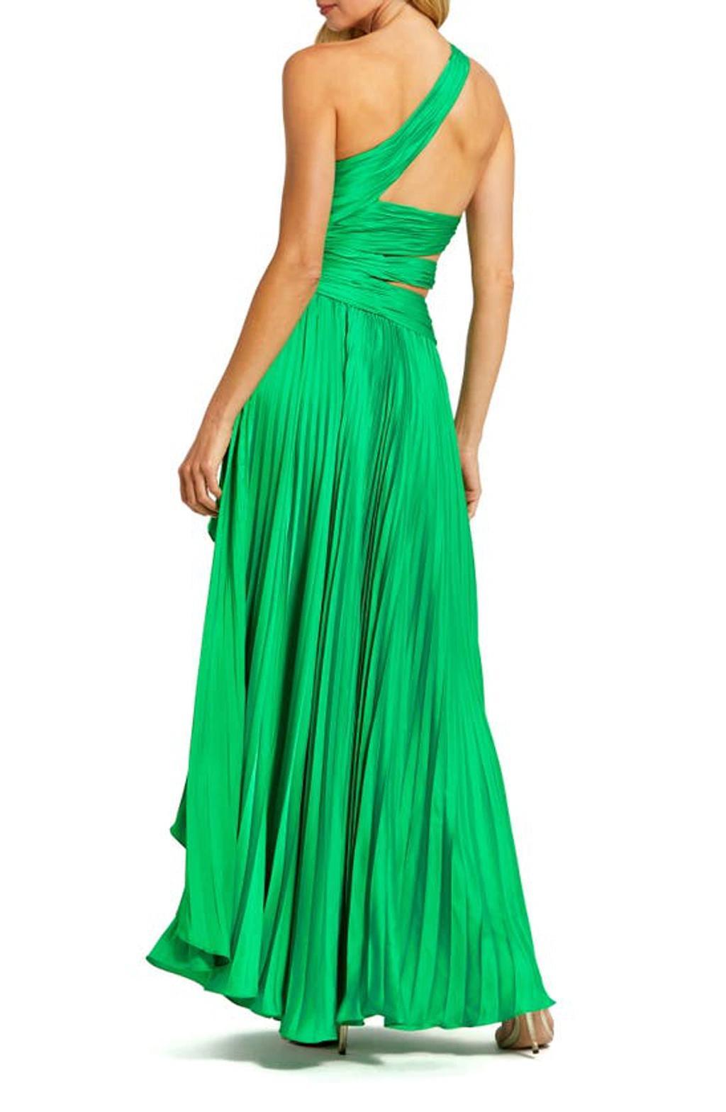 Pleated One-shoulder Gown In Apple Green Product Image