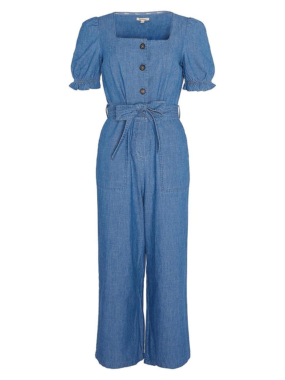 Womens Berkley Belted Cotton Chambray Crop Jumpsuit Product Image