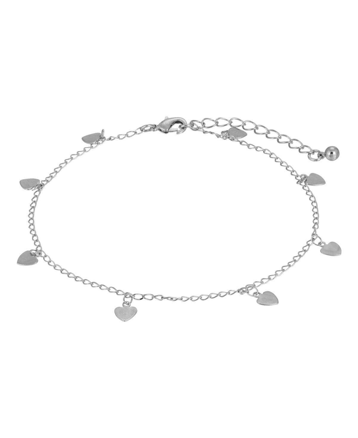 1928 Silver Tone Heart Drops Chain Anklet, Womens, Grey Product Image