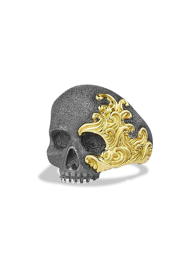 Mens Waves Skull Ring with 18K Yellow Gold Product Image