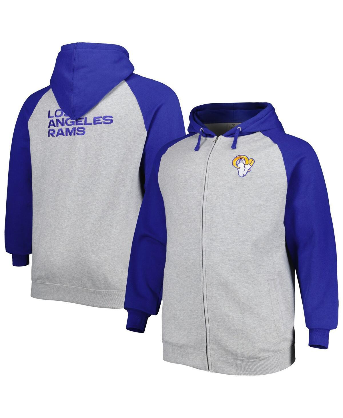 Profile Mens Heather Gray Los Angeles Rams Big and Tall Fleece Raglan Full-Zip Hoodie Jacket Product Image