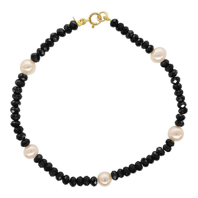 Jewelmak 14k Gold Black Spinel & White Freshwater Cultured Pearl Bracelet, Womens Product Image