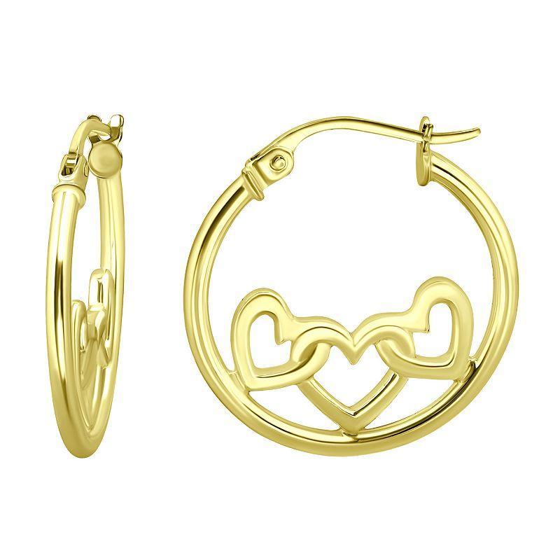 Aleure Precioso Sterling Silver 3 Heart Center Hoop Earrings, Womens, Gold Product Image