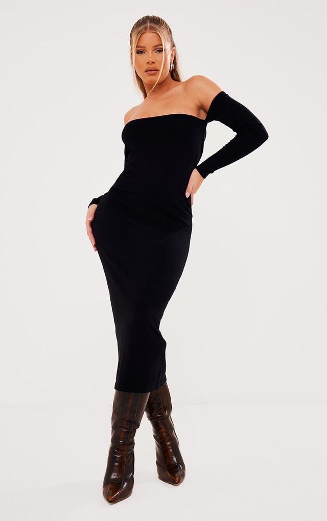 Black Bardot Long Sleeve Knit Maxi Dress Product Image