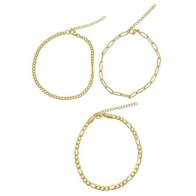 Adornia Curb Chain, Paper Clip Chain, and Figaro Chain Anklet Set Product Image