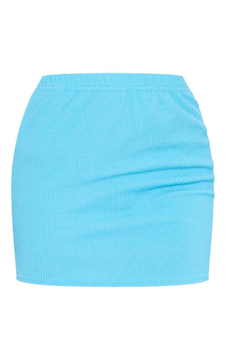 Bright Blue Crinkle Rib High Waist Basic Mini Skirt Product Image