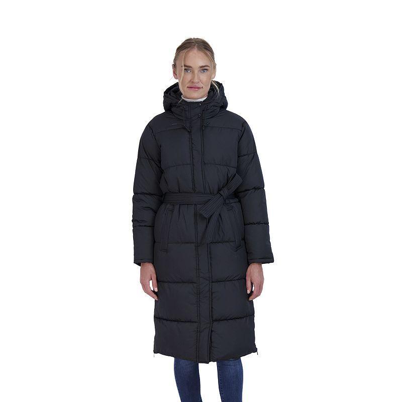 Womens Sebby Collection Long Puffer Jacket Black Product Image