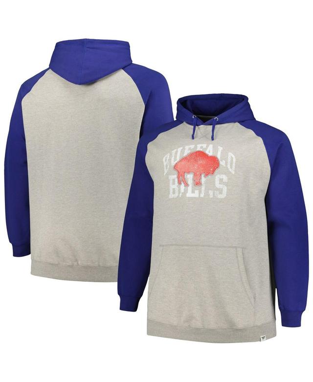 Mens Profile Heather Gray/Royal Buffalo Bills Big & Tall Favorite Arch Throwback Raglan Pullover Hoodie Grey Product Image