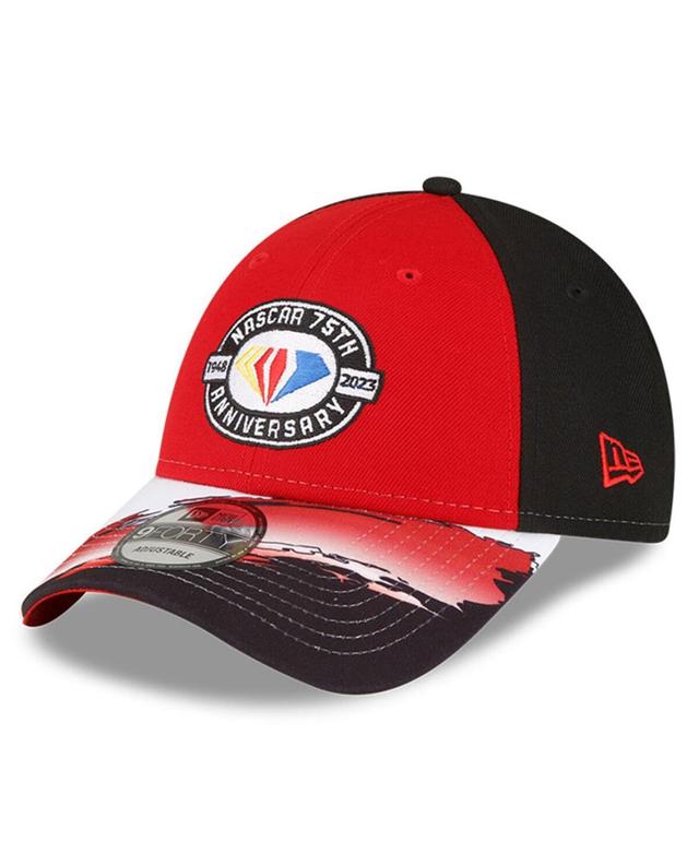 Mens New Era Red and Black Nascar 75th Anniversary 9FORTY Visor Streak Snapback Adjustable Hat - Red Product Image