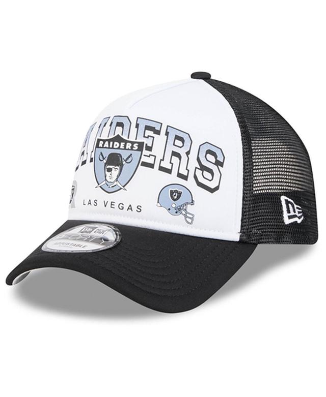 New Era Mens White Las Vegas Raiders Retro Wordmark A-Frame 9FORTY Adjustable Hat - White, Black Product Image