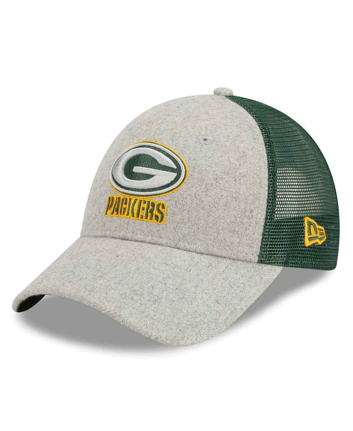 Mens New Era Heather Gray Green Bay Packers Pop Trucker 9FORTY Adjustable Hat - Heather Gray Product Image