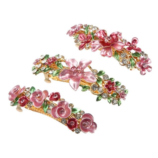 Unique Bargains Women's Hair Clips Barrettes Sparkly Rhinestones Hairpin 3 Pcs Pink Product Image