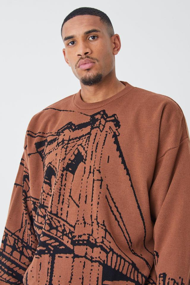 Tall Oversized Drop Shoulder Line Graphic Sweater | boohooMAN USA Product Image