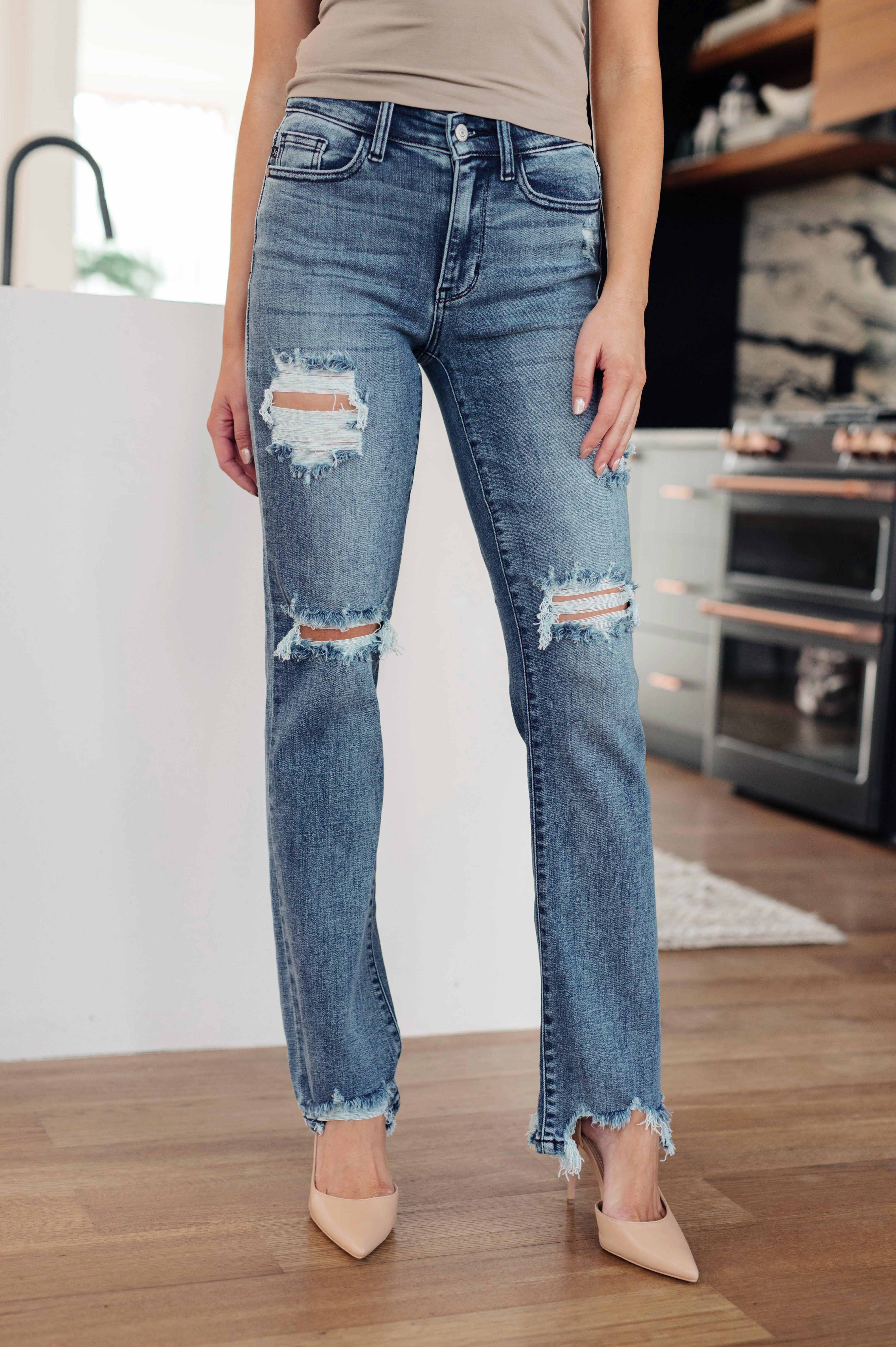 Judy Blue Destroyed Straight Jeans Female Product Image