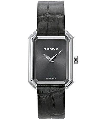 Salvatore Ferragamo Womens Swiss Black Leather Strap Watch 27x34mm Product Image