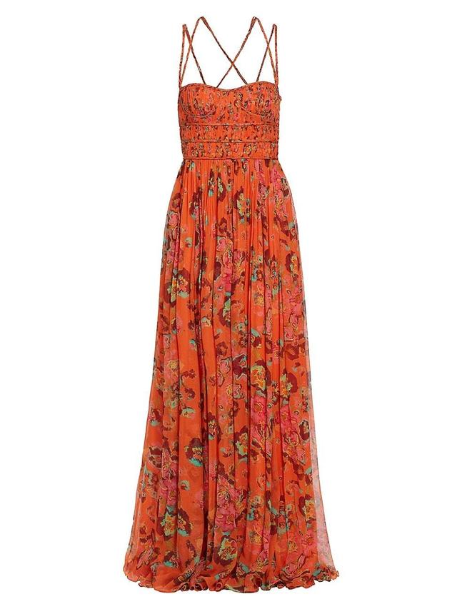 Womens Ines Watercolor & Floral Silk Chiffon Maxi Dress Product Image