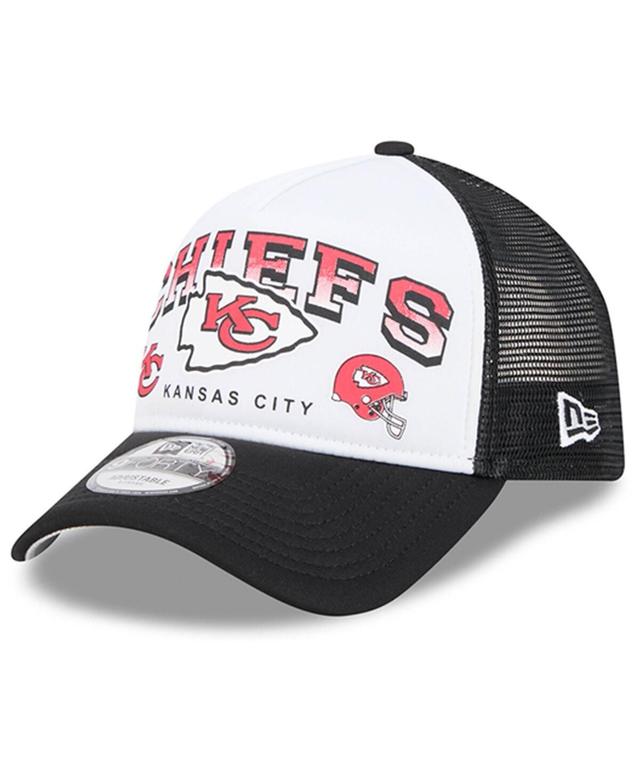 New Era Mens White Kansas City Chiefs Retro Wordmark A-Frame 9FORTY Adjustable Hat - White, Black Product Image