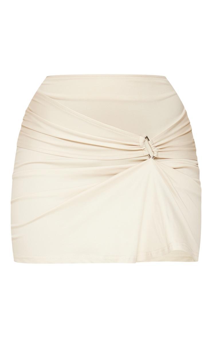 Oatmeal Side Ruched Buckle Detail Mini Skirt Product Image