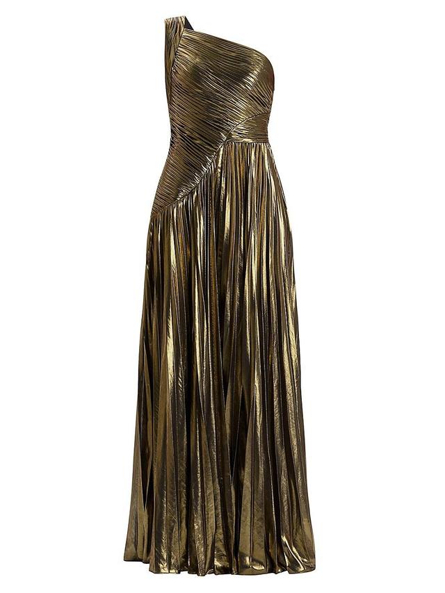 Womens Metallic Chiffon One-Shoulder Gown Product Image