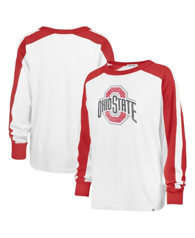 Womens 47 Brand White Distressed Ohio State Buckeyes Premier Caribou Long Sleeve T-shirt Product Image