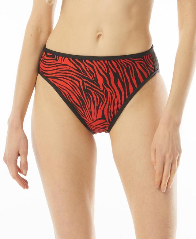 MICHAEL Michael Kors Zebra High Leg Bikini Bottoms (Ruby) Women's Swimwear Product Image