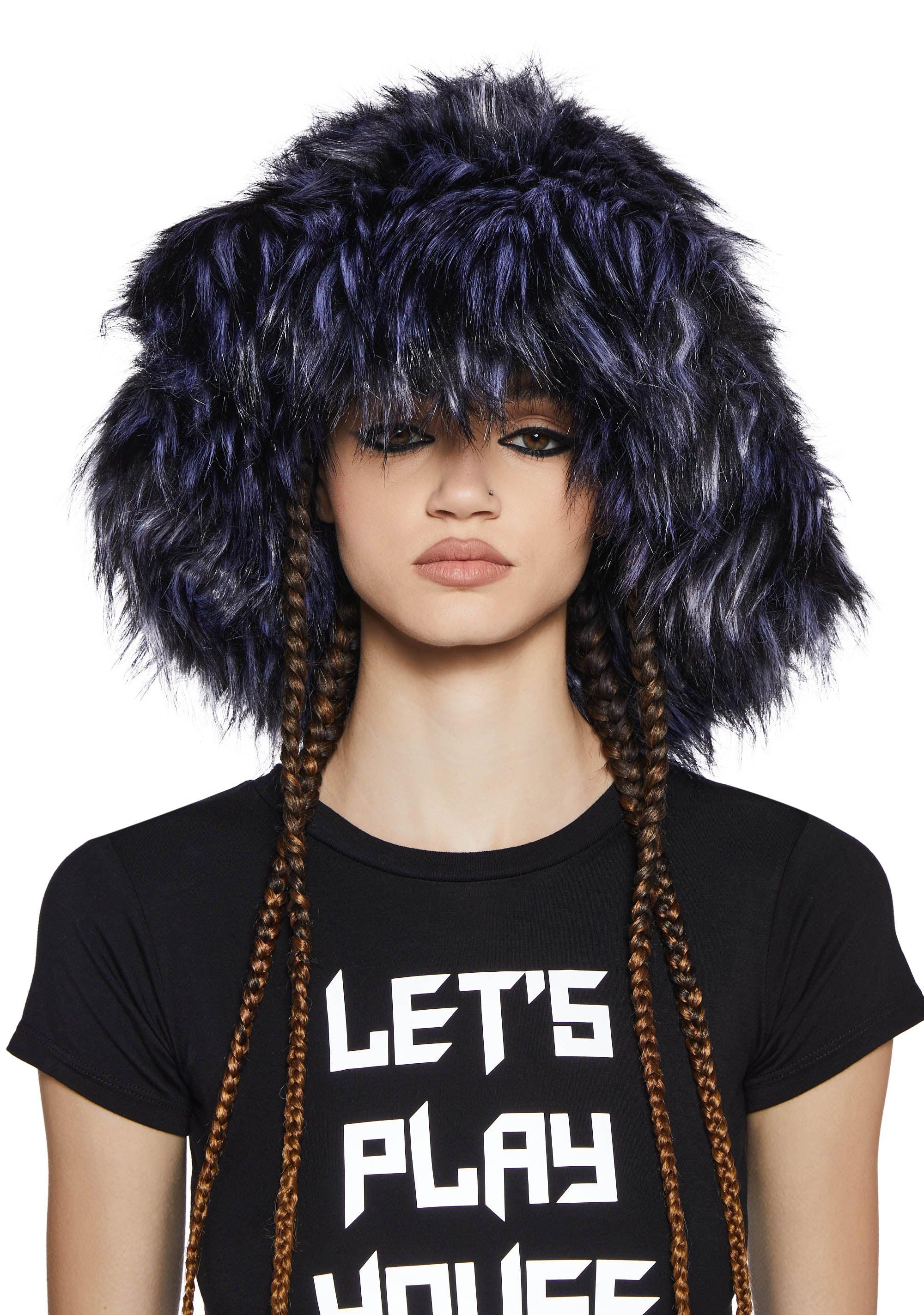 Fuzzy Faux Fur Wide Brim Bucket Hat - Black product image