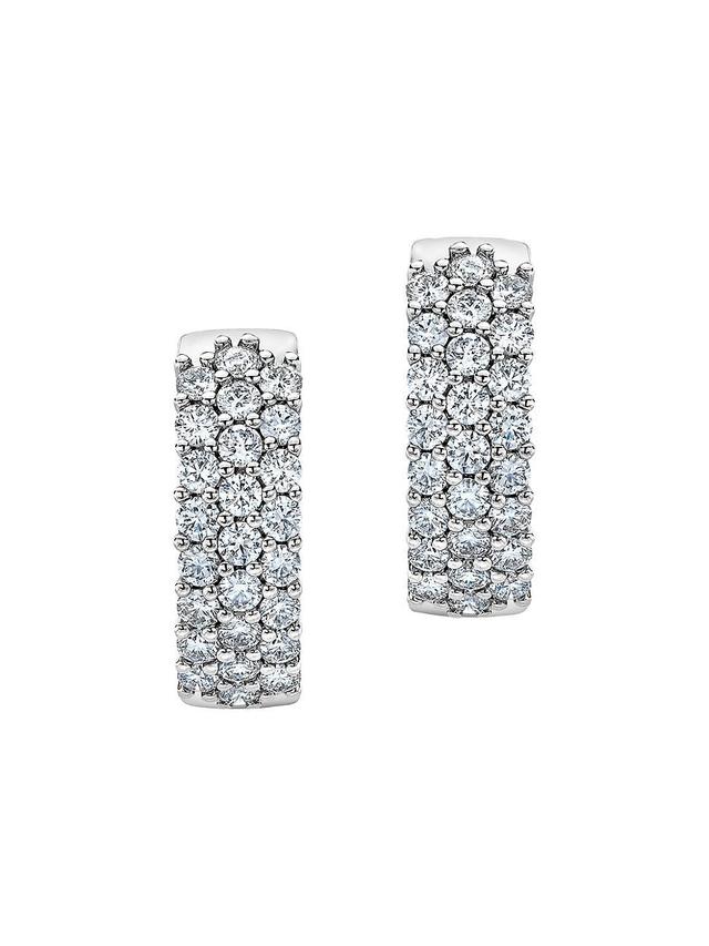 Womens 14K White Gold & 1 TCW Natural Diamond Hoop Earrings Product Image