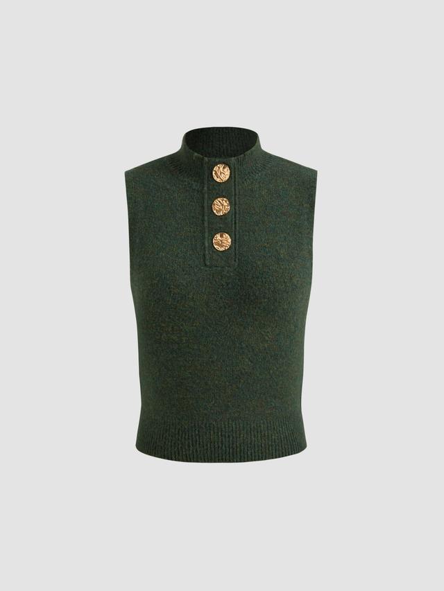 Wool-blend Knit High Neck Solid Button Tank Top Product Image