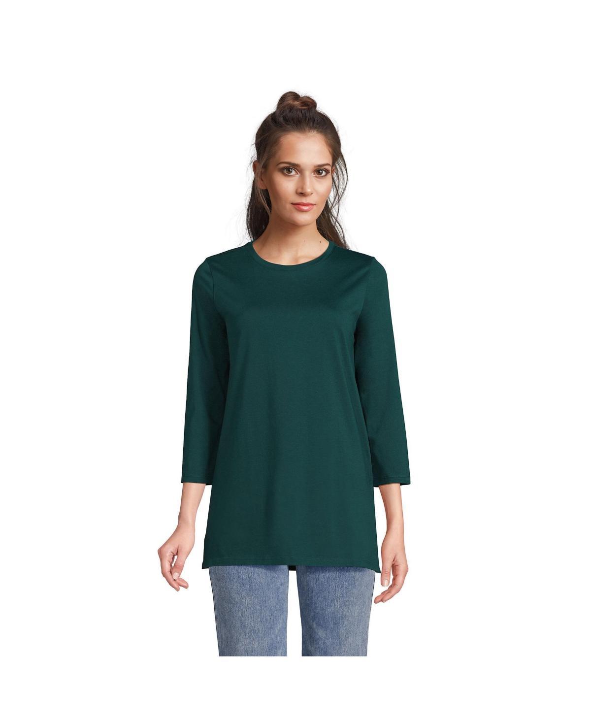 Lands End Womens Petite 3/4 Sleeve Supima Cotton Crewneck Tunic Product Image