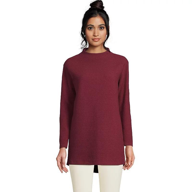 Womens Lands End Long-Sleeve Textured Pique Funnel-Neck Tunic Product Image