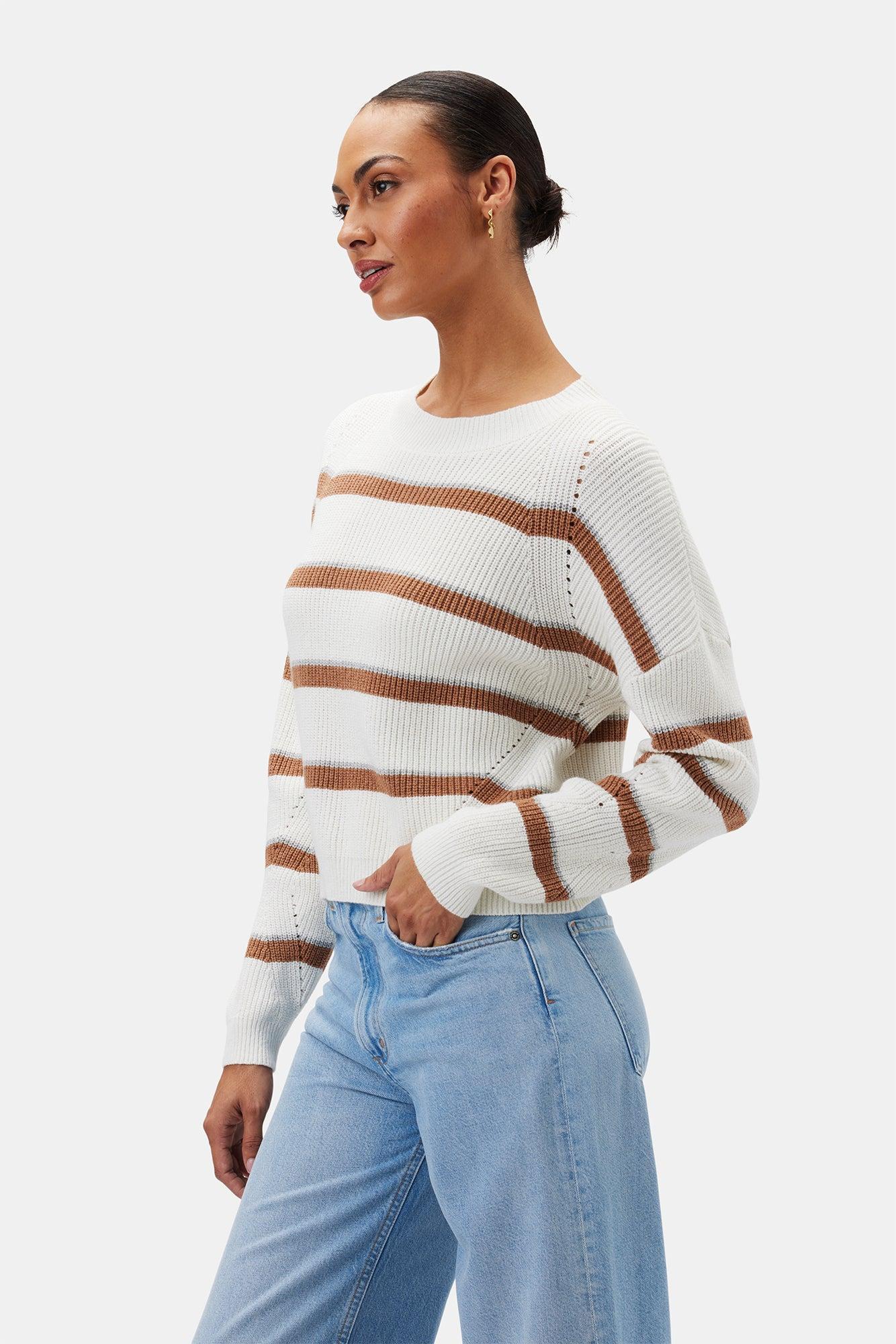 Emma Striped Sweater - Ivory Tan Gray Stripe Product Image