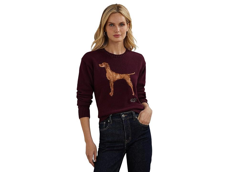 Lauren Ralph Lauren Intarsia-Knit Vizsla Cotton Sweater (Pinot Noir) Women's Sweater Product Image