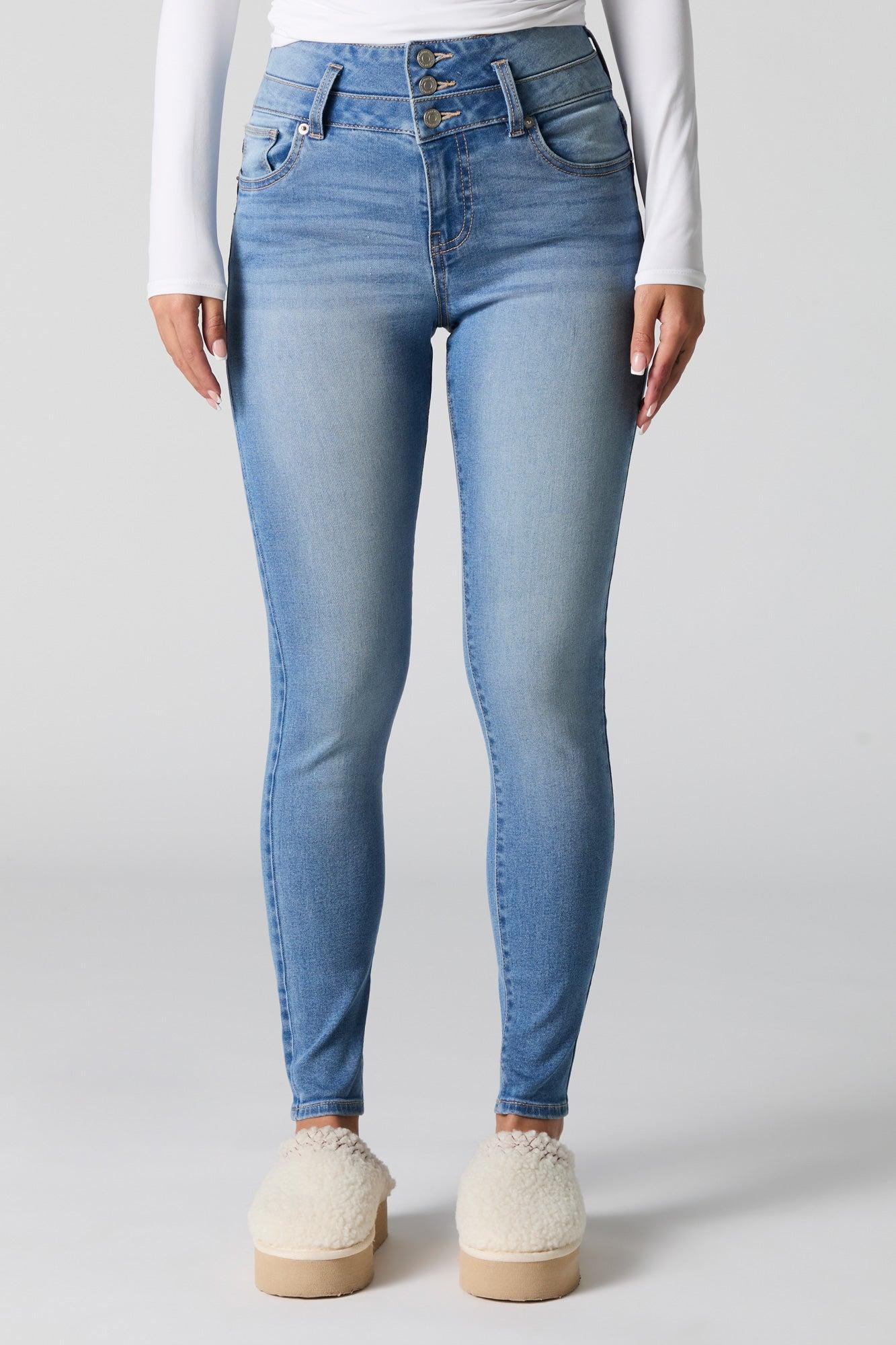 Medium Wash Stacked Waist Stretch Skinny Jean Female Product Image