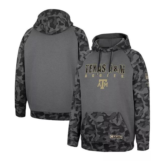 Mens Colosseum Charcoal Texas A&M Aggies OHT Military Appreciation Camo Stack Raglan Pullover Hoodie Product Image