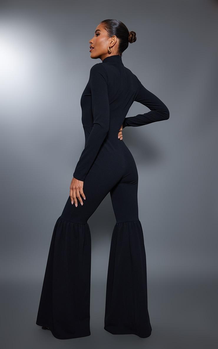 Black High Neck Extreme Flare Long Sleeve Jumpsuit Product Image