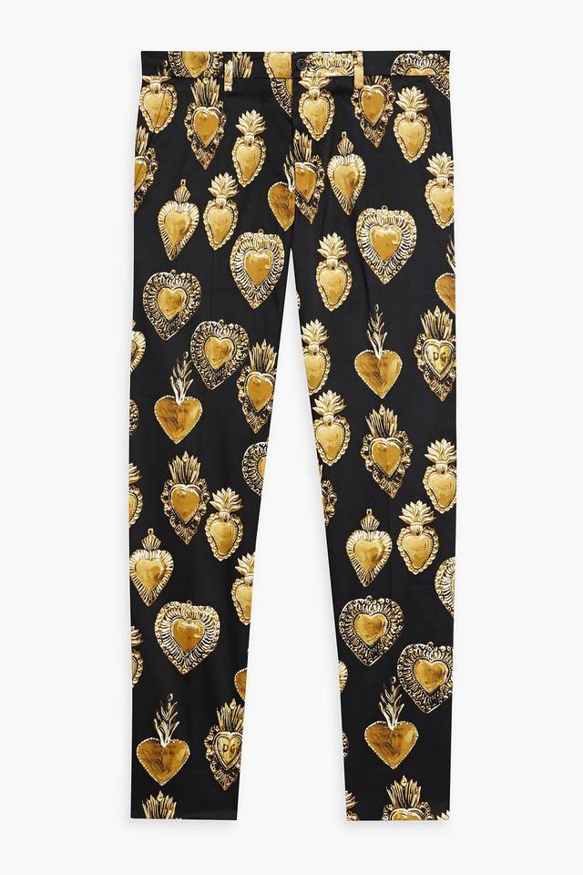 Slim-fit Printed Cotton-blend Twill Pants In Black Product Image