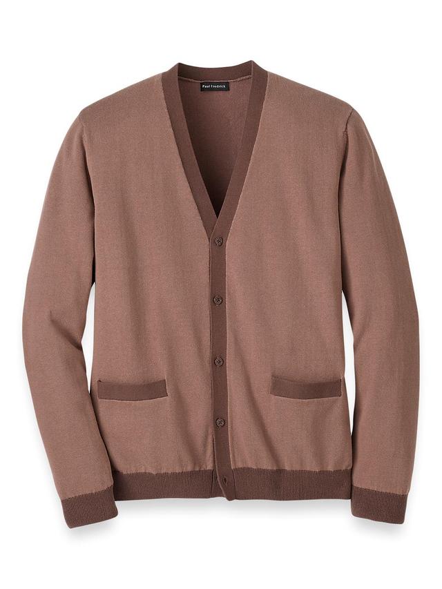 Cotton Button Front V-neck Cardigan - Brown Product Image