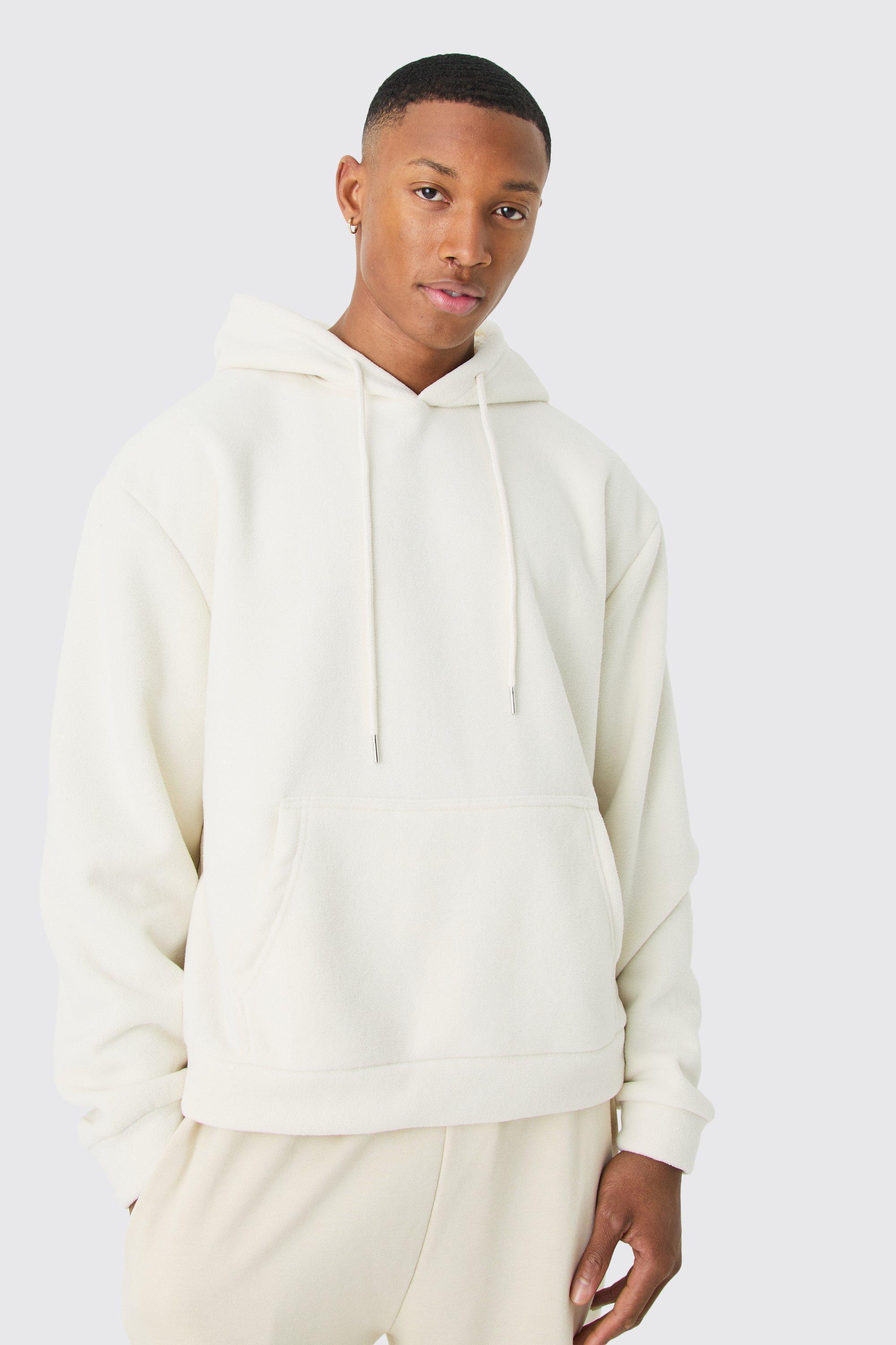 Mens White Oversized Boxy Bonded Microfleece Hoodie, White product image