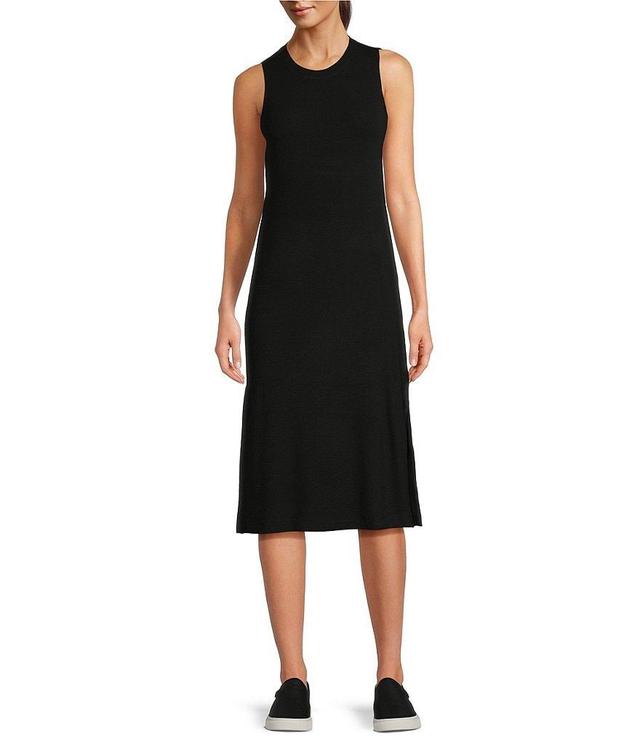 Kinesis Sleeveless Rib Side Slit Crew Neck Sheath Midi Dress Product Image