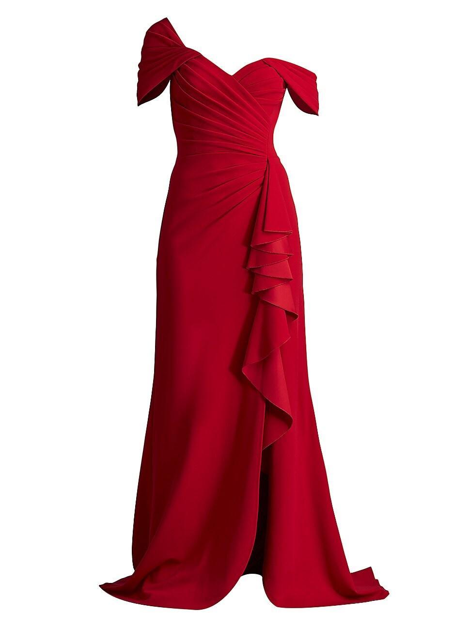 Womens One-Shoulder V-Neck Crepe Gown Product Image