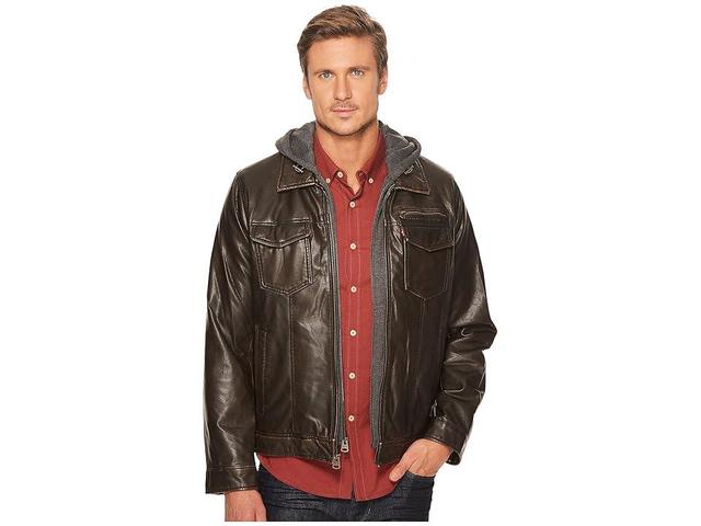 Mens Levis Faux Leather Hooded Trucker Jacket Product Image