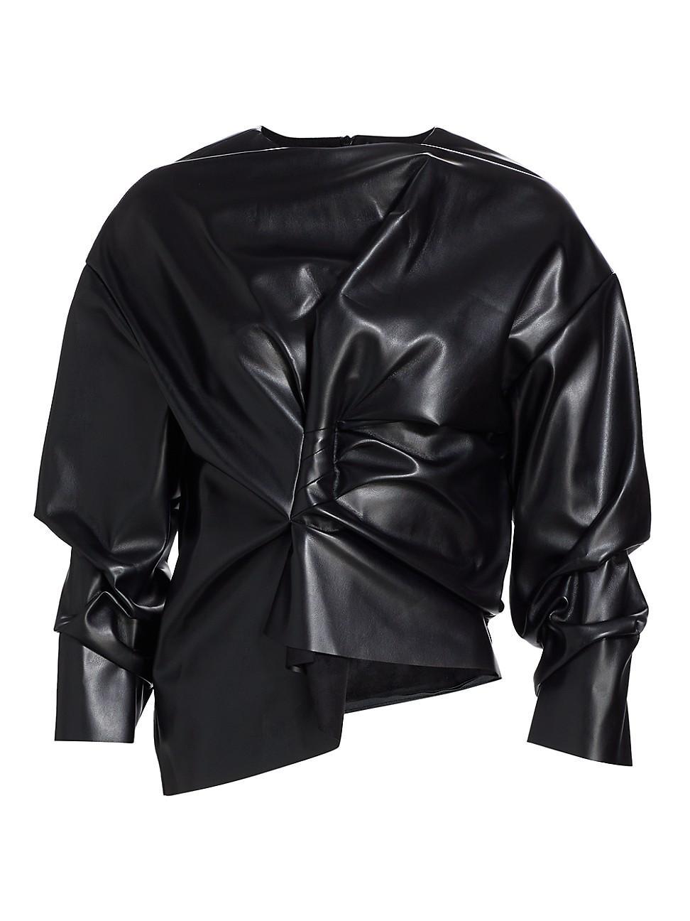 Womens Gathered Faux Leather Top Product Image