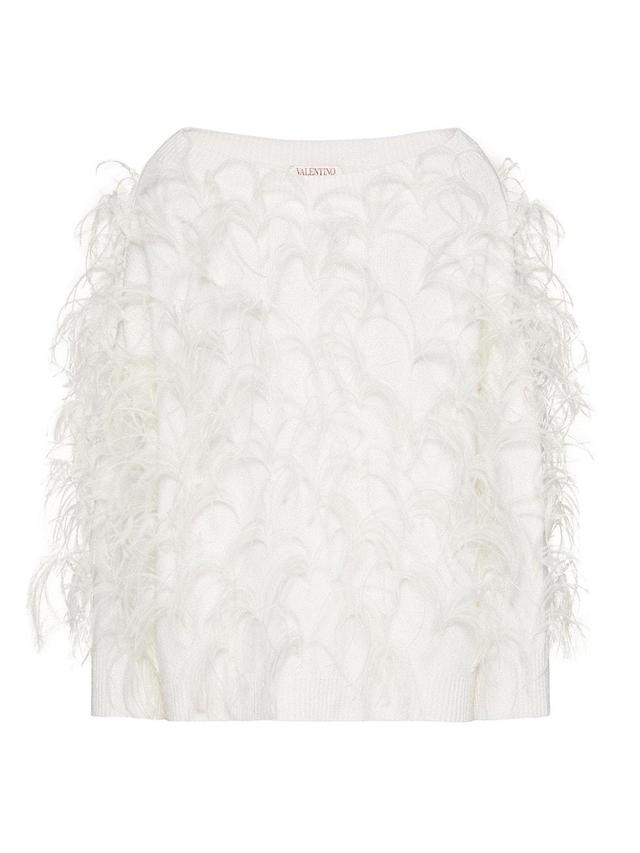 Womens Wool Jumper With Feather Embroidery Product Image