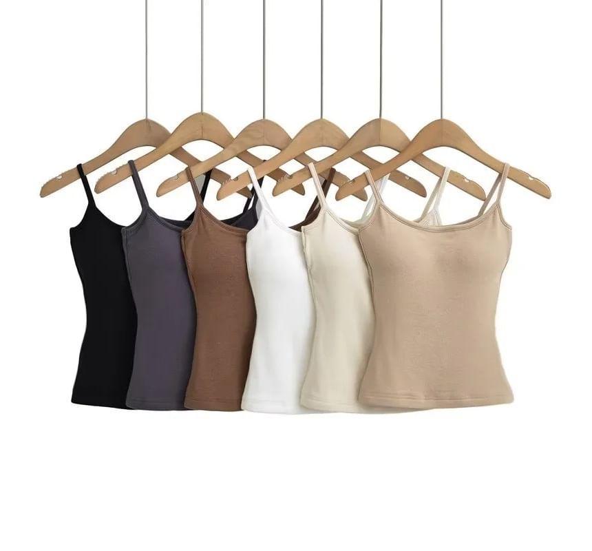 Plain Slim-Fit Padded Crop Cami Top Product Image