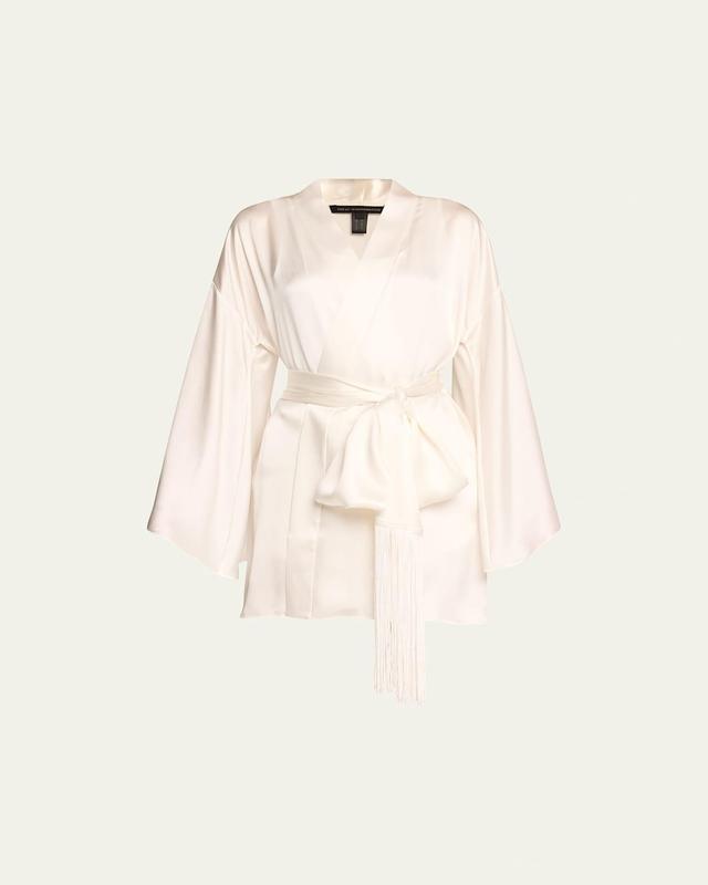 Fringe-Trim Silk Mini Kimono Robe Product Image