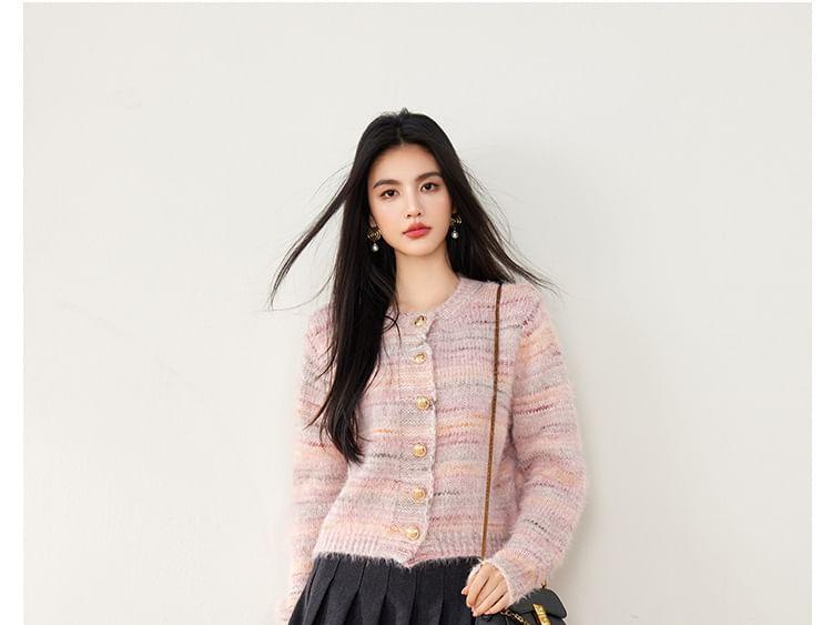 Round Neck Melange Cardigan Product Image