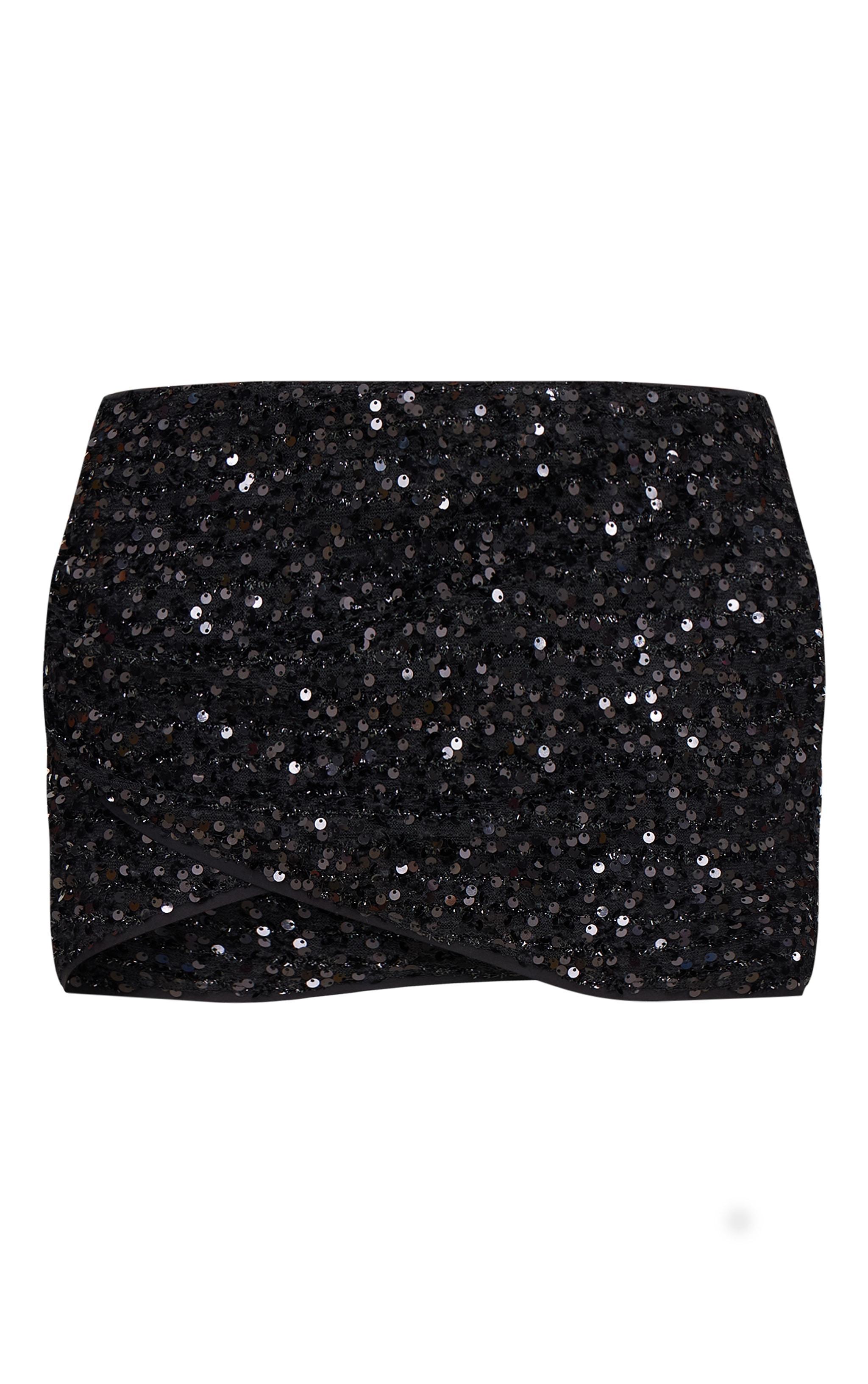 Black Textured Sequin Mini Skirt Product Image